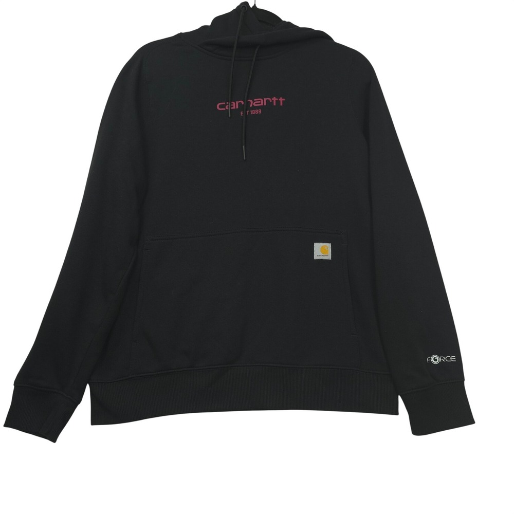 Carhartt Force Relaxed Fit Hoodie Black Pink Logo Sweatshirt Women M Rugged Chic